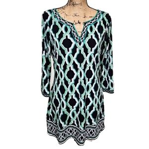 White House/Black Market Black/Green/White Geometric Print Dress Size M